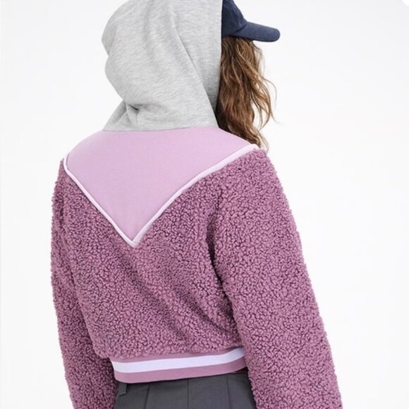 For Love & Lemons Purple Cropped Sherpa Half-Zip Hoodie XXS FA22 AT0035 - Picture 2 of 8